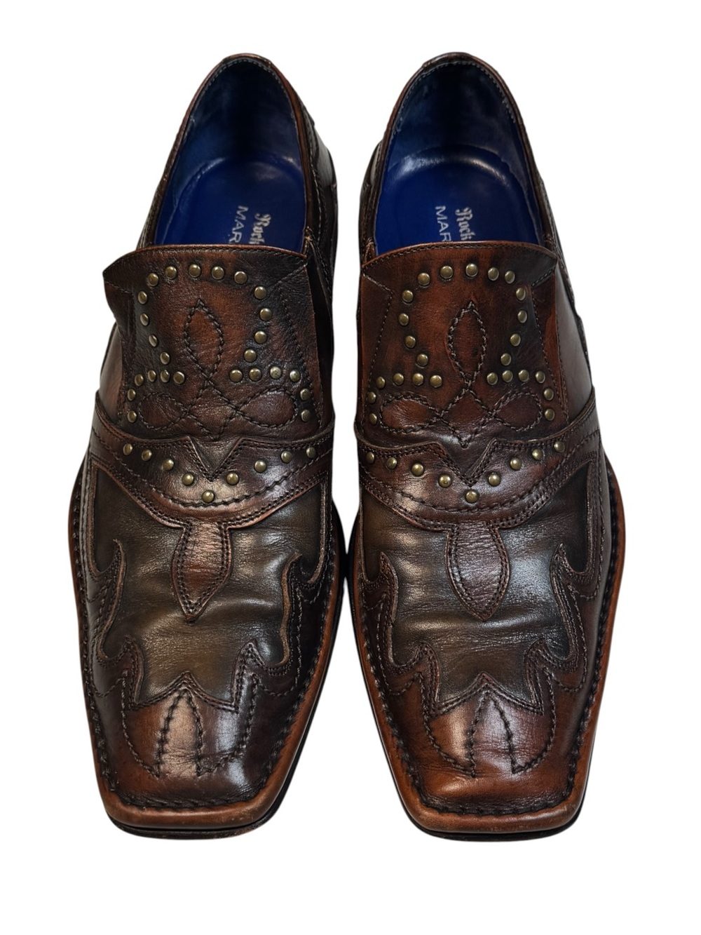 Mark Nason Rock Never Dies Brown Leather Studded Loafers Shoes Italy Men's 10.5
